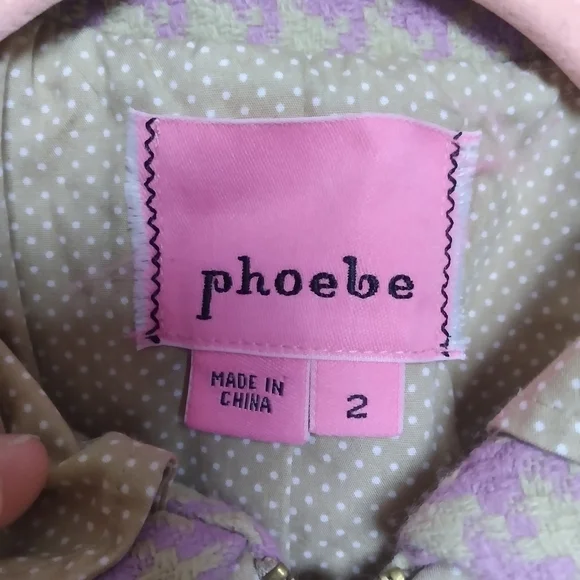 Phoebe x Kay Unger Purple and Tan Houndstooth Ruffle Trim Zip Up Blazer Size 2 - Picture 14 of 16